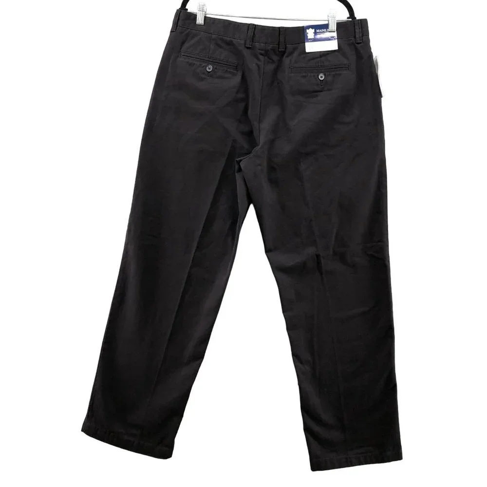 NWT Maine Bay Black Chino Pants Mens 38x32 Straight‎ Flat Front Workwear Cotton
